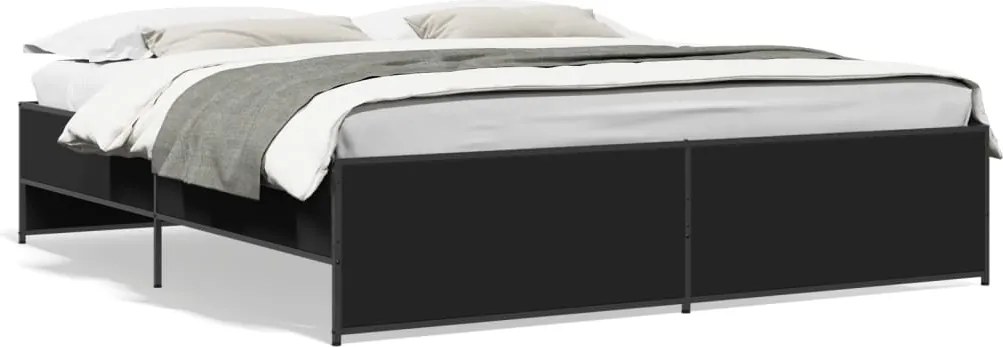 vidaXL Cadru de pat, negru, 200x200 cm, lemn prelucrat și metal