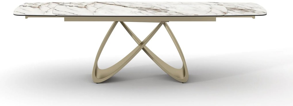 Masă ceramică Infinity extensibilă, picior metalic auriu - 180 cm / 90 cm / 77 cm