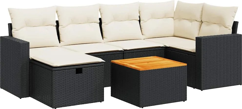 vidaXL Set canapele de grădină cu perne, 7 piese, negru, poliratan