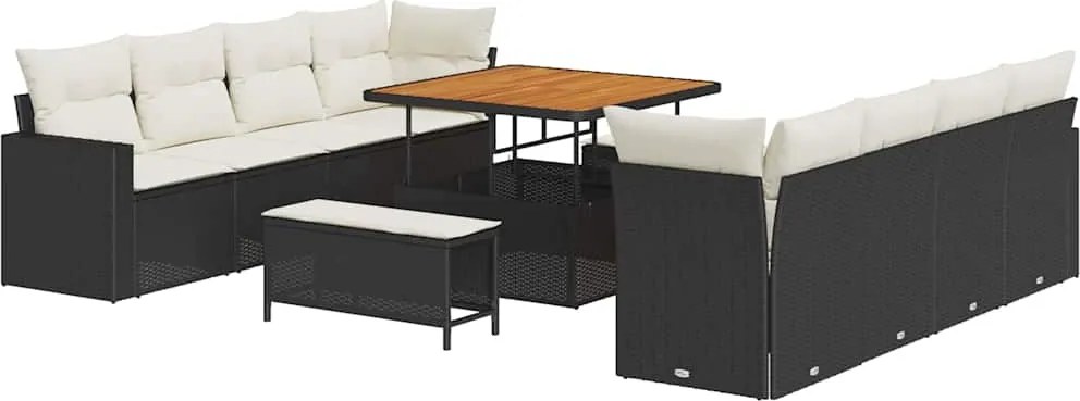 vidaXL Set de canapele pentru grădină 12 pcs Negru și Crem poliratan