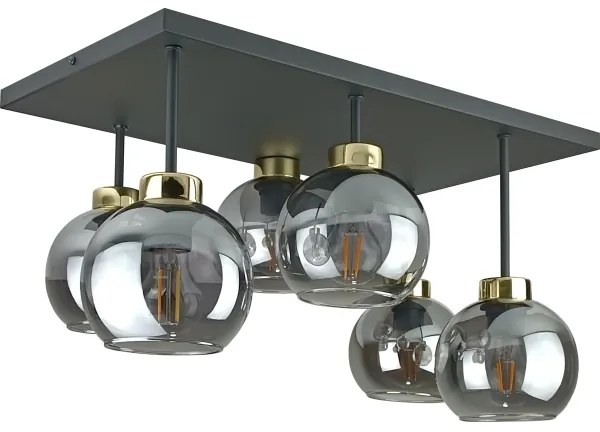 Lustră aplicată NESSA 6xE27/60W/230V negru/auriu/negru fumuriu