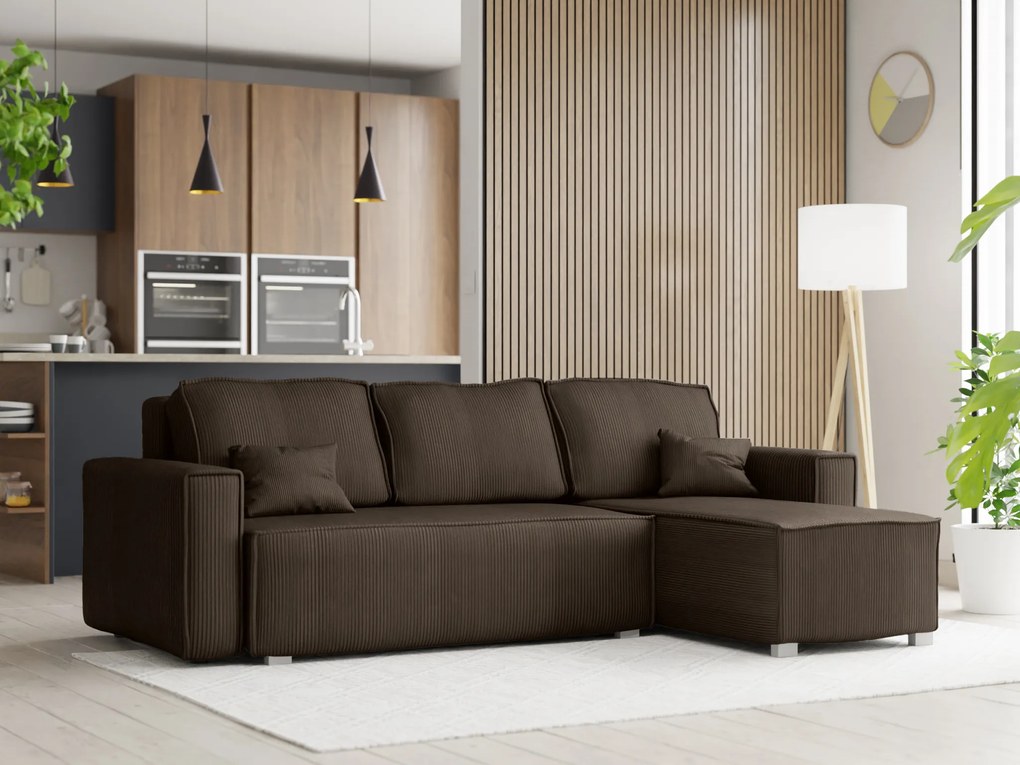 Canapea extensibila cu colt bilateral SMART COSARO, maro inchis + 2 perne GRATUITE