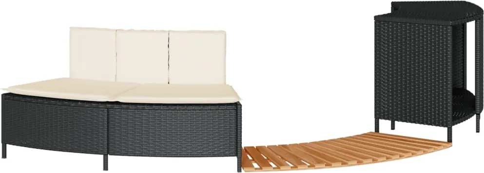 vidaXL Împrejmuire cadă cu hidromasaj, negru, poliratan / lemn acacia