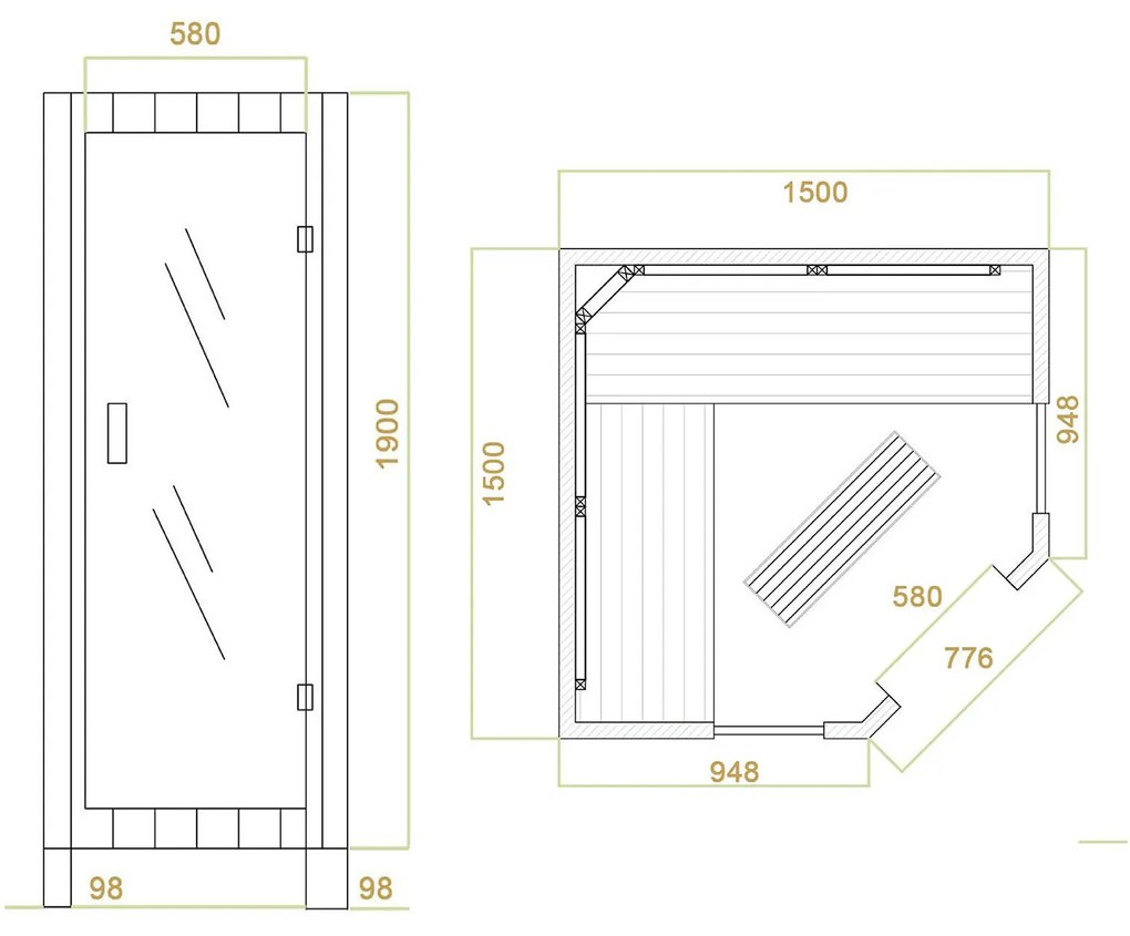 Infračervená sauna/tepelná kabína Nyborg E150K s keramikou, panelovým radiátorom a drevom Hemlock