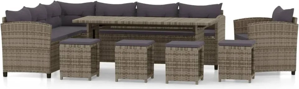 vidaXL Set mobilier de grădină cu perne, 7 piese, gri, poliratan