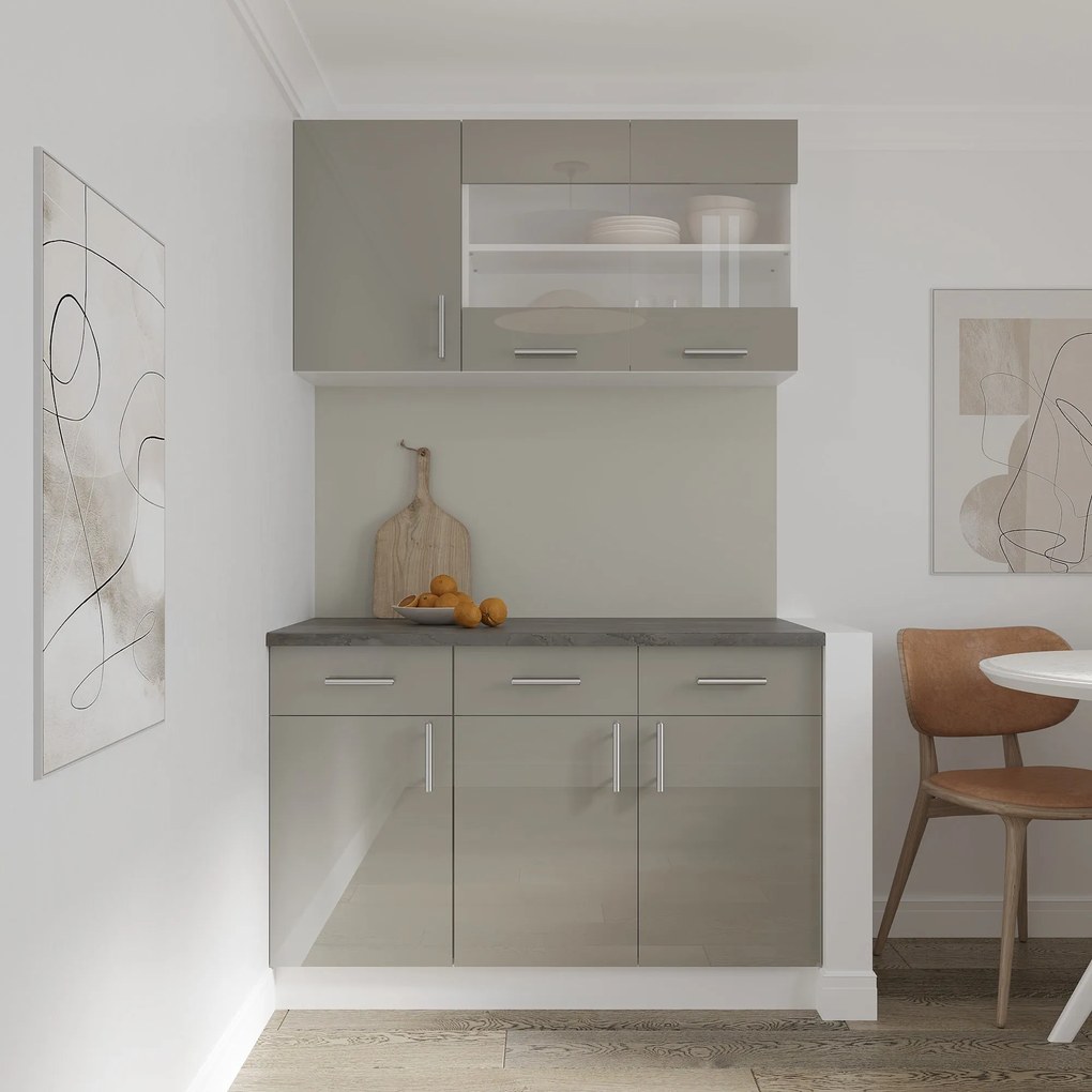 Corp Baza Karo, 2 Sertare, 2 Usi, Gri Lucios/Alb, MDF, 80 x 50 x 80 cm