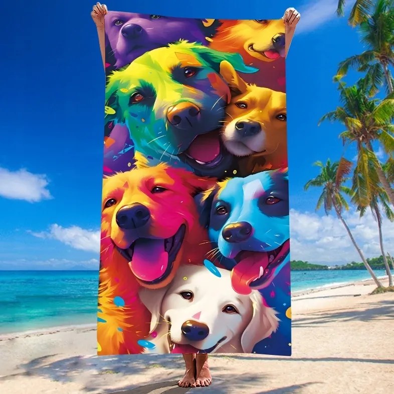 Prosop plaja WOOF 100x180 cm colorat, 100% microfibra