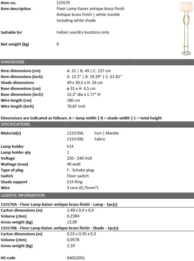 Lampadar design LUX Kaiser 115570 HZ