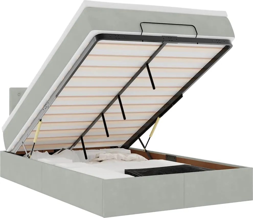 vidaXL Pat otoman cu saltea Gri deschis 120x190 cm catifea