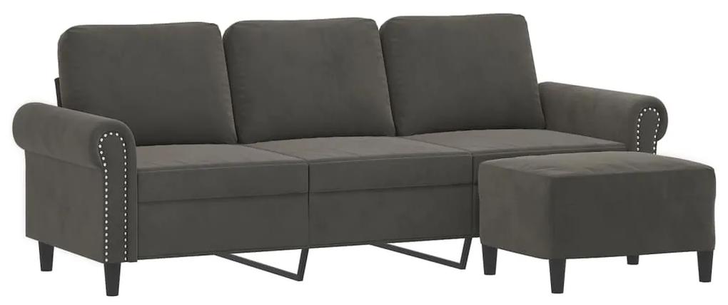 Canapea cu 3 locuri si taburet, gri inchis, 180 cm, catifea Morke gra, 212 x 77 x 80 cm