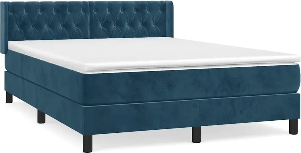 vidaXL Pat box spring cu saltea, albastru închis, 140x200 cm, catifea