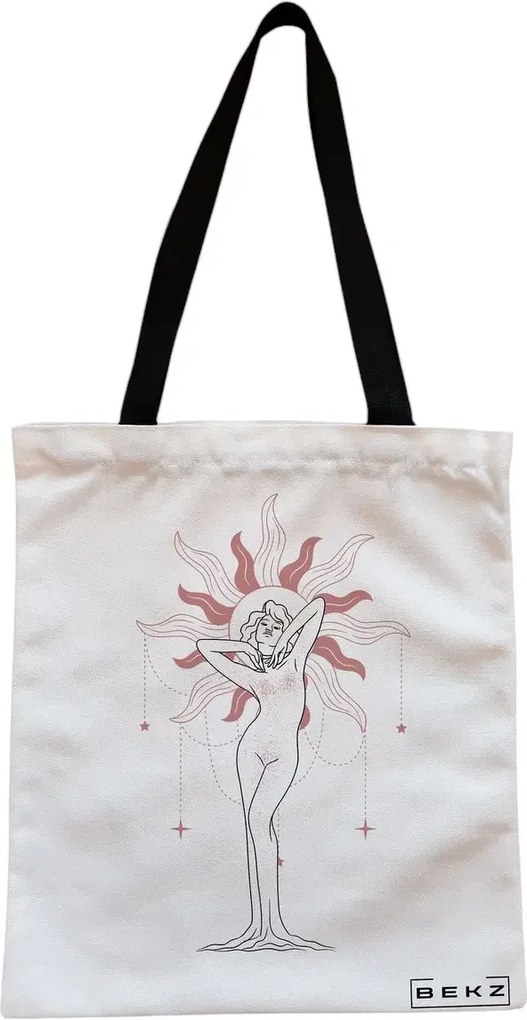 Sacosa de Panza pentru Cumparaturi, Geanta Tote, model Feminine Solar Aura, Cu fermoar, 38x34.5 cm, Alba, BEKZ®