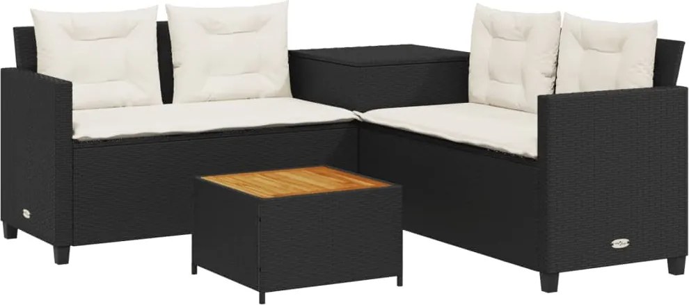 vidaXL Canapea de grădină cu masă/perne, formă de L, poliratan negru