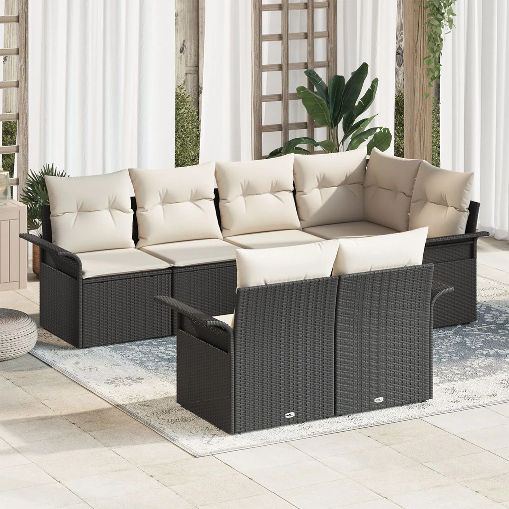 vidaXL Set de canapele pentru grădină cu pernă 7 pcs Negru Rattan poli