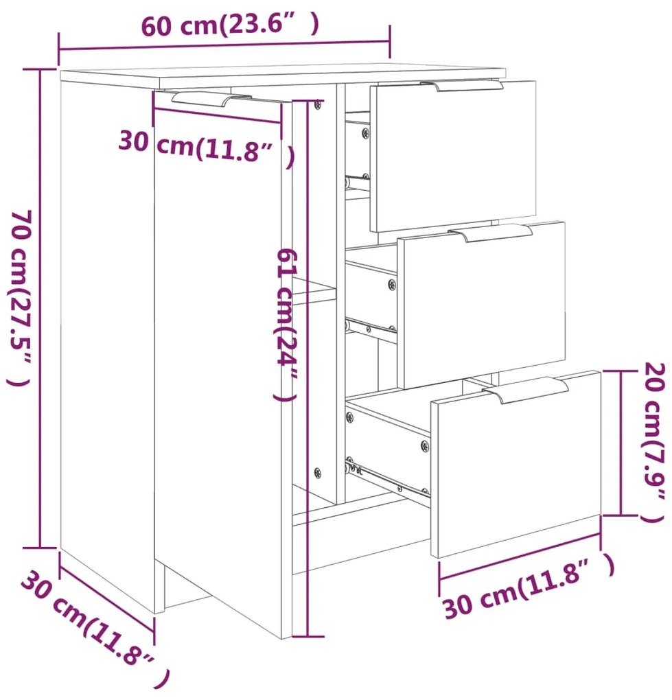 Servanta, stejar sonoma, 60x30x70 cm, lemn prelucrat 1, Stejar sonoma