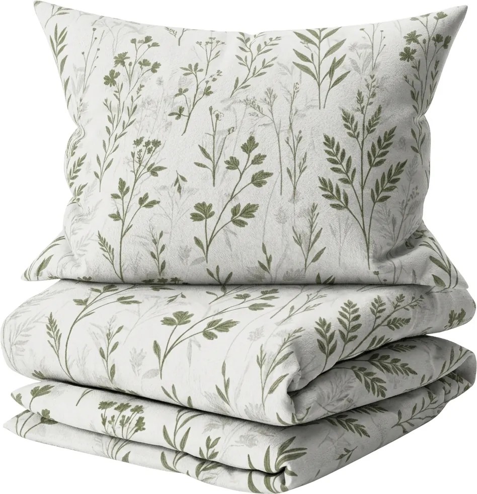 Set lenjerie de pat din bumbac Renforce LEAFORA alb + fata de perna 40 x 45 cm GRATUIT