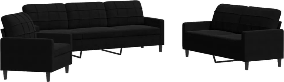 vidaXL Set de canapele cu perne, 3 piese, negru, catifea
