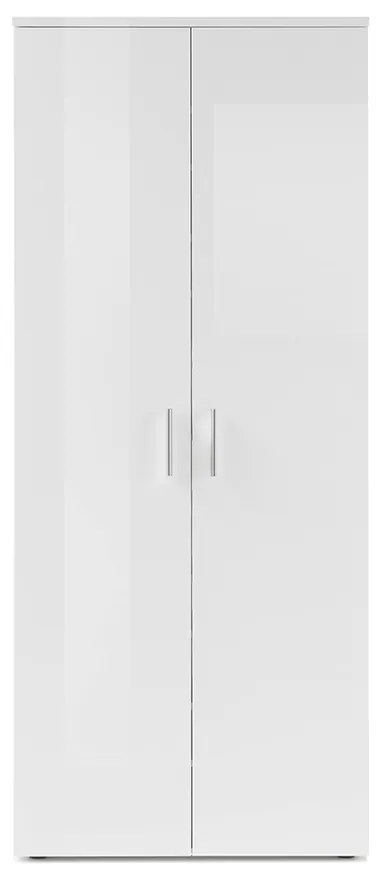 Pantofar Adali, 80x35x190 cm, 2 usi, 11 rafturi, alb lucios, pal