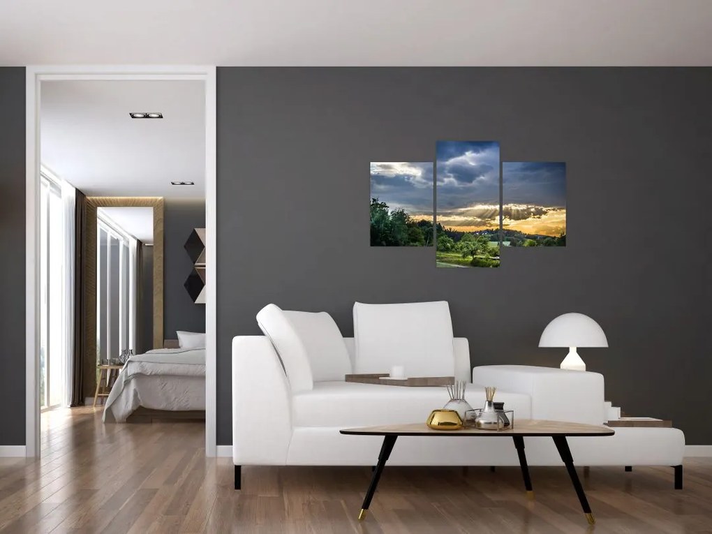 Tablou cu peisaj și raze de soare (90x60 cm)