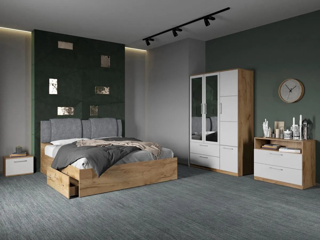 Set mobila dormitor complet Alb/Stejar Adapto C03