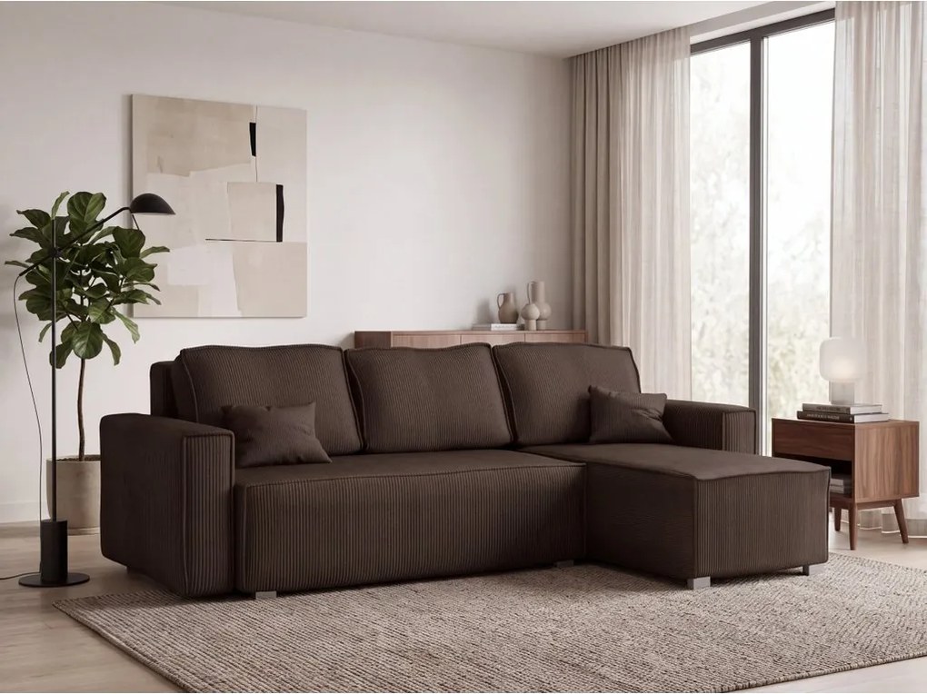 Canapea colt extensibila SMART COSARO maro inchis, cu colt bilateral + 2 perne CADOU
