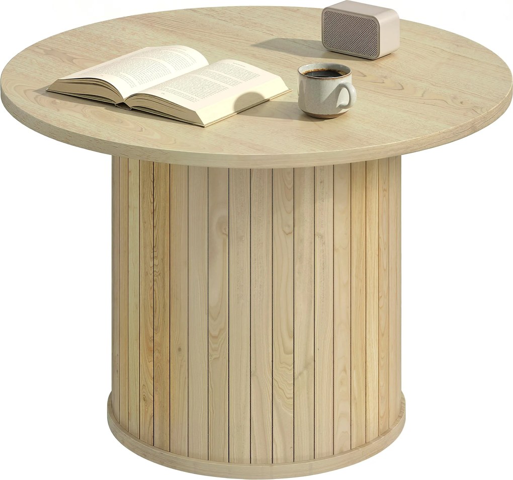 HOMCOM Masă de centru rotundă cu bază pe coloană cu șipci pentru living dormitor Ø60x40 cm natural | Aosom Romania