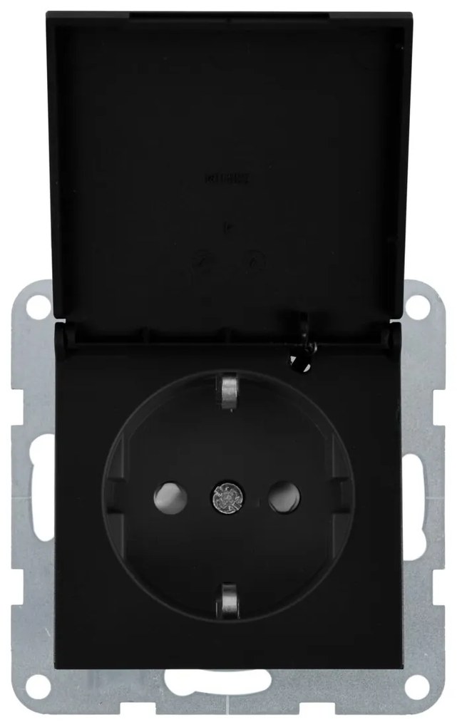 Priza simpla cu impamantare si capac, protectie copii, 16A, IP20, Negru, Panasonic Karre Plus 55