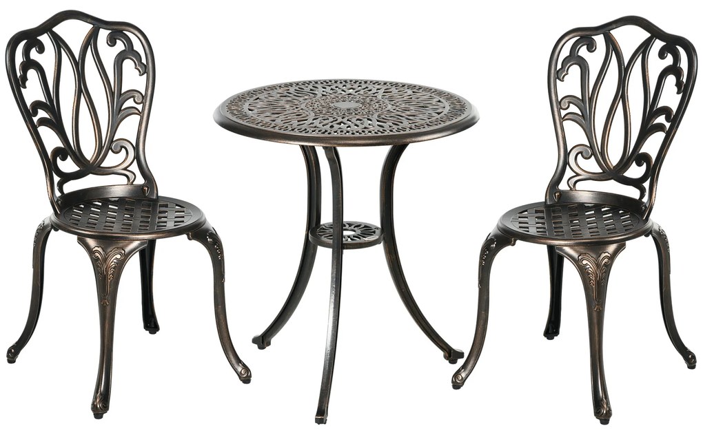 Outsunny Set Mobilier Grădină 2 Persoane 2 scaune și Masă Rotundă stil retro din aluminiu turnat, bronz | Aosom Romania