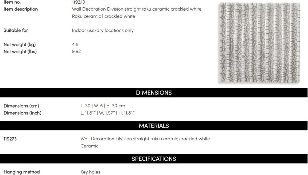 Decoratiune de perete LUX realizata manual din ceramica Division straight