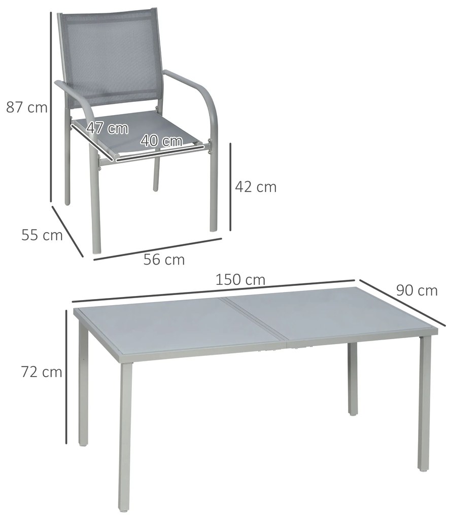 Outsunny Set Mobilier de Grădină cu Masă și 6 Scaune, Cadru din Aluminiu, Scaune din Plasă, Design Modern, Gri | Aosom Romania