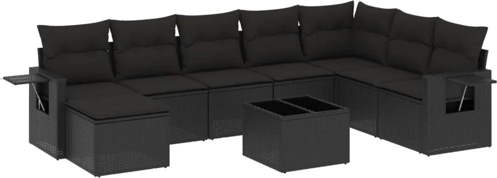 vidaXL Set mobilier de grădină cu perne, 9 piese, negru, poliratan