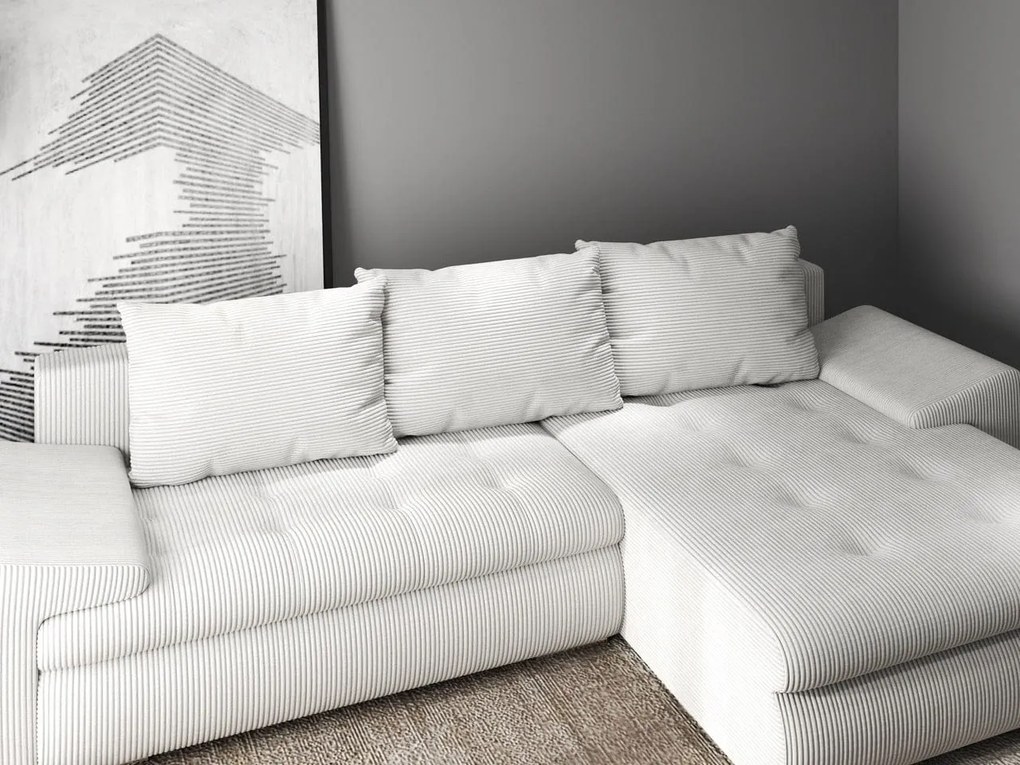 Colțar extensibil dumonde cu ladă de depozitare si sezut confortabil din spuma high-density, Leonardo Zoom Crem 260x185 cm II