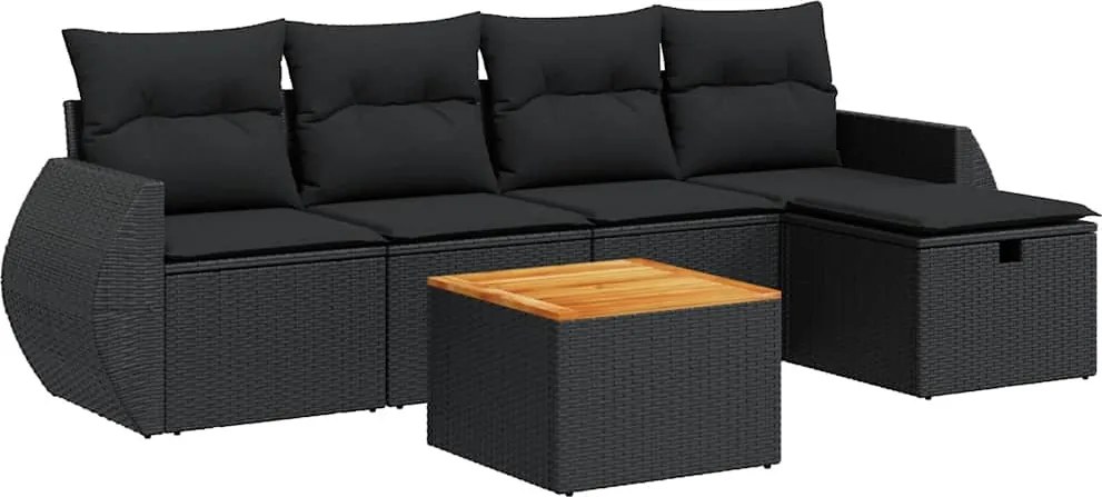 vidaXL Set mobilier de grădină cu perne, 6 piese, negru, poliratan