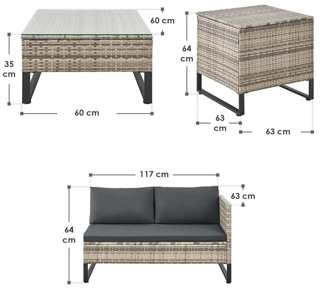 Juskys Set rattan Santorini - gri
