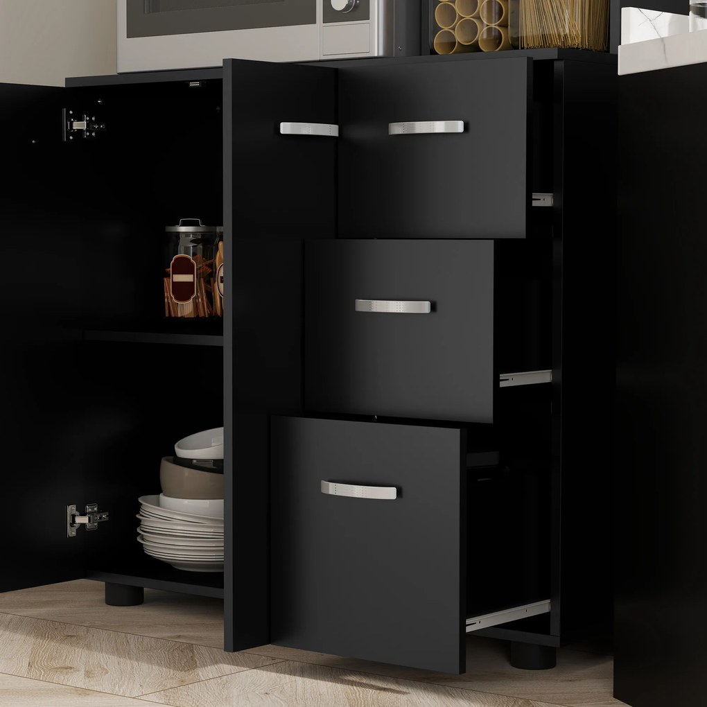 HOMCOM Cabină de bucătărie multi-depozitare 4 uși 3 sertare raft + blat mare 89L x 39,5l x 168H cm negru | Aosom Romania
