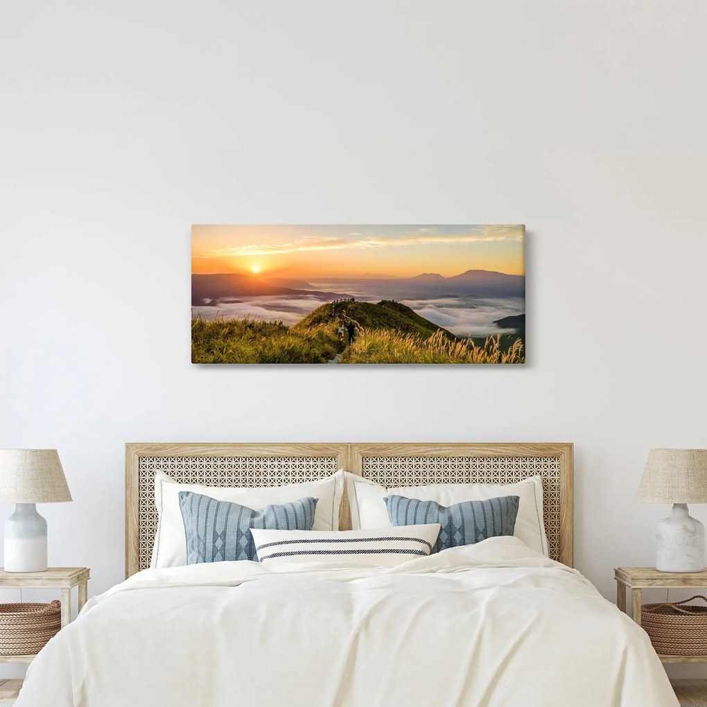 Tablou cu munți în apus de soare (120x50 cm)