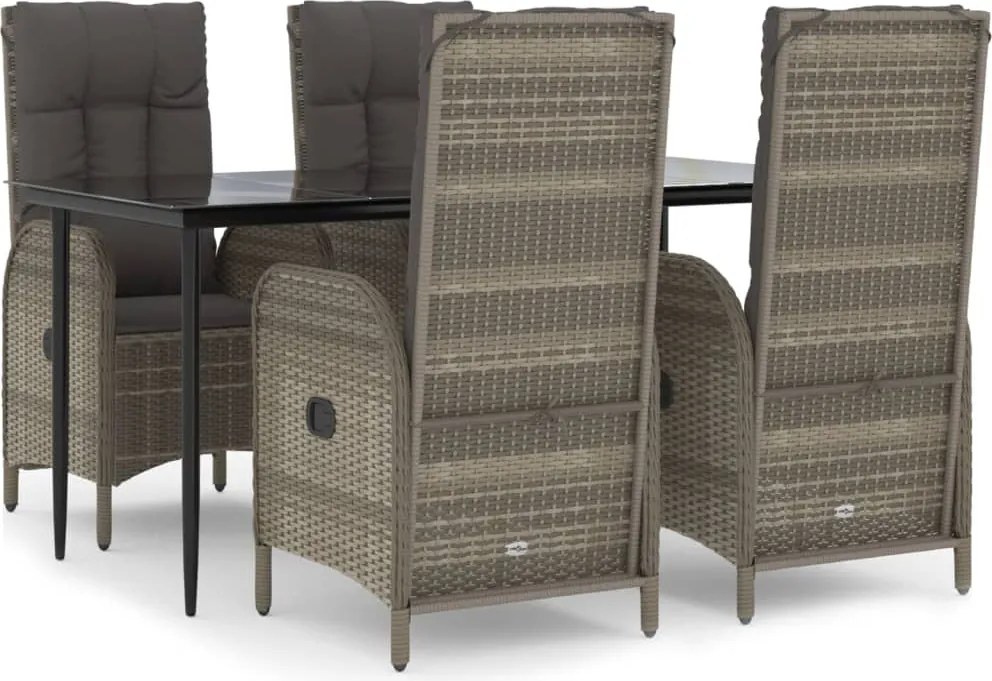 vidaXL Set mobilier grădină cu perne, 5 piese, negru și gri, poliratan