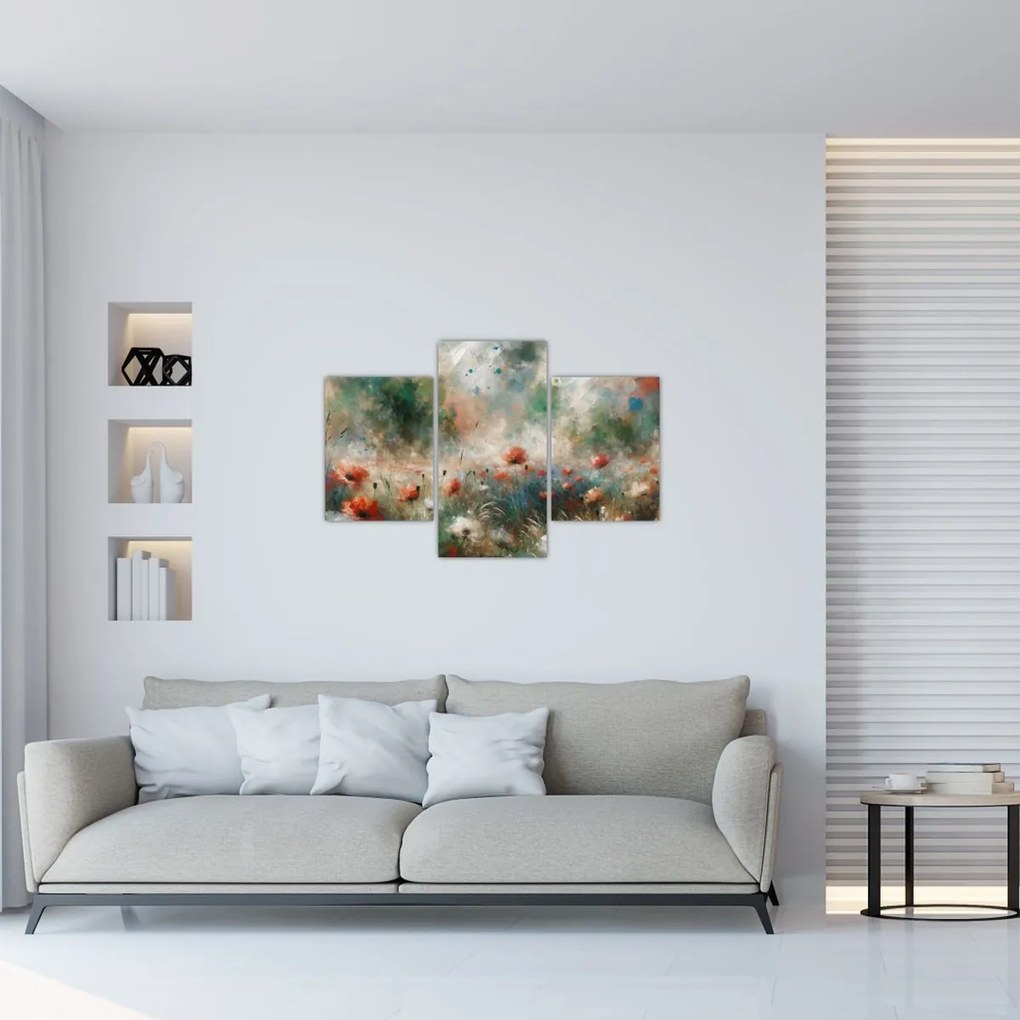 Tablou – Abstracție de câmp cu maci (90x60 cm)