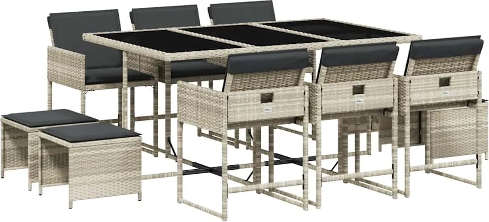 vidaXL Set mobilier de grădină cu perne 11 piese gri deschis poliratan