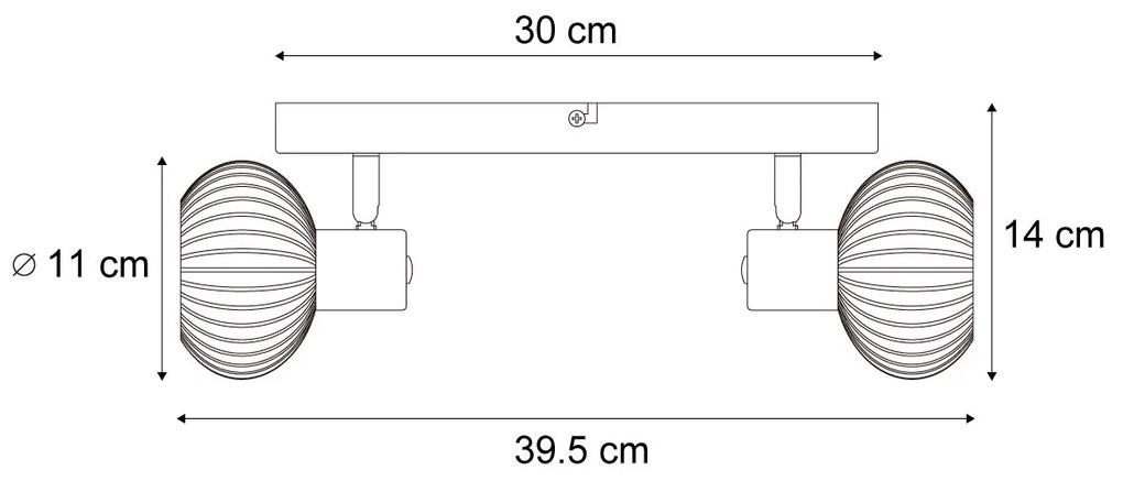 Spotlight plafon rotund negru cu sticlă fumuriu 2 lumini - Teddy