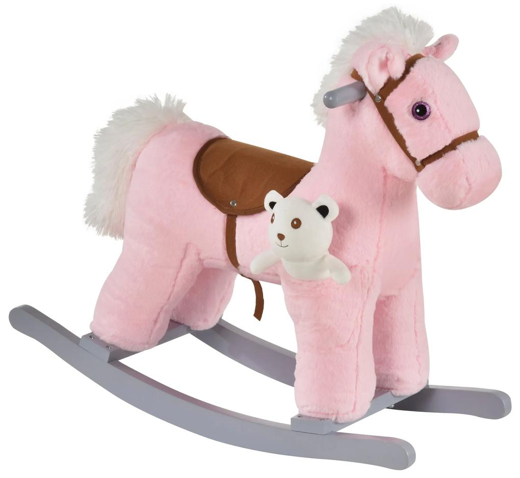 HomCom balansoar forma de ponei, Leagan de plus, jucarie moale pentru copii 65x26x55 cm, roz | AOSOM RO