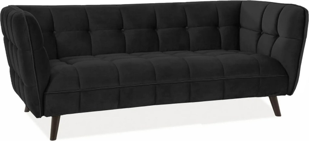 Canapea CASTELLO 3, negru/wenge, stofa catifelata/lemn/PAL, 200x85x78