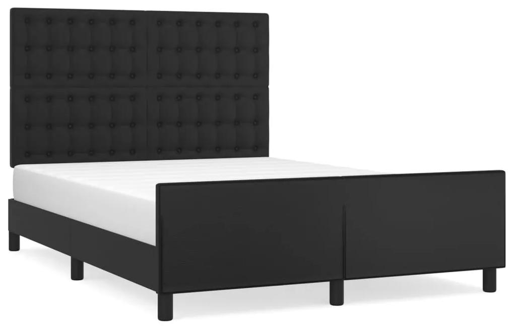 Cadru de pat cu tablie, negru, 140x190 cm, piele ecologica Negru, 140 x 190 cm, Nasturi de tapiterie