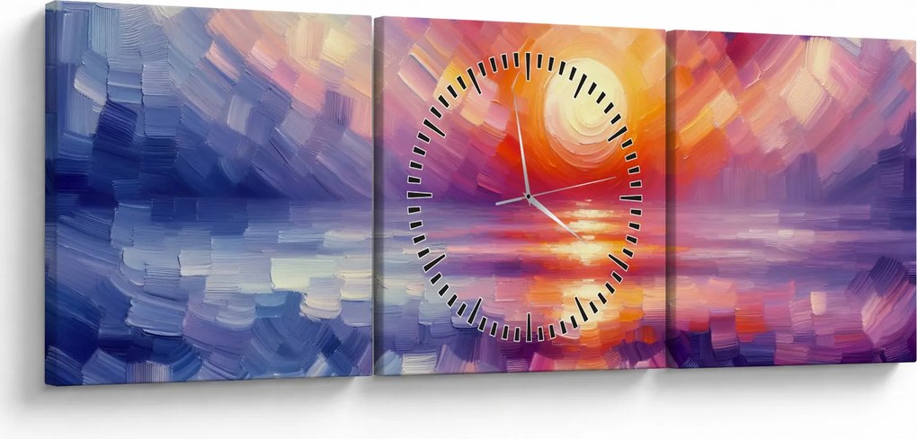 Tablou - Apus de soare artistic colorat (cu ceas) (90x30 cm)