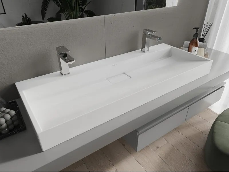 Mexen Ava chiuvetă de blat din conglomerat 2/O 120 x 46 cm, albă - 23011202