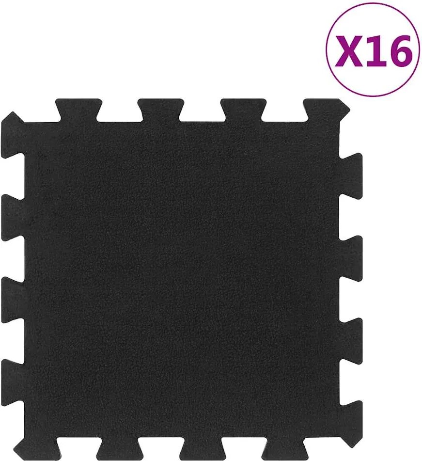 vidaXL Plăci de podea din cauciuc, 16 buc., negru, 16 mm, 30x30 cm