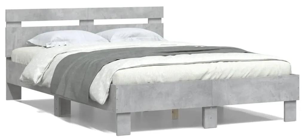 3207444 vidaXL Cadru de pat cu tăblie gri beton 135x190 cm lemn prelucrat