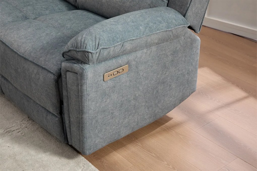 Set canapea dumonde 3+2+1, reclinere electrice, incarcare wireless, priza, masuta, suport pahare Sorren