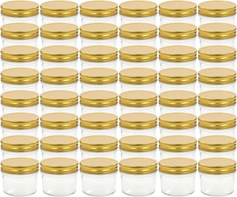 vidaXL Borcane din sticlă pentru gem, capace aurii, 48 buc, 110 ml