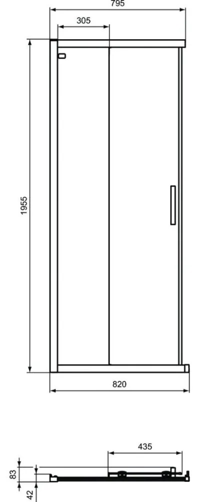 Usa dus glisanta cu segment fix 80 cm Ideal Standard Connect 2 profil alb mat 800x1950 mm, Alb mat